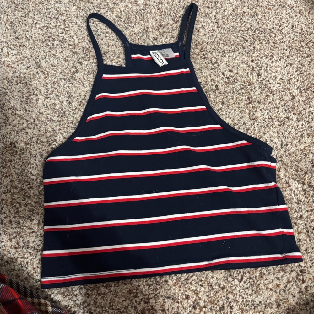 Women’s Red and Navy Crop Top